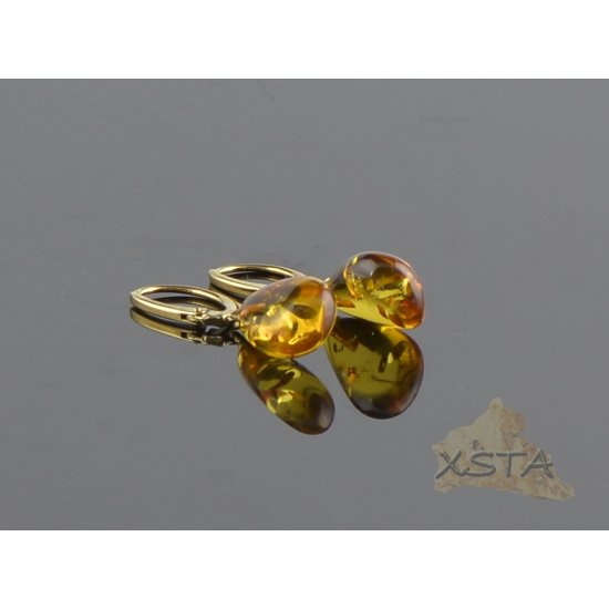 Amber earrings silver-gold metal beads